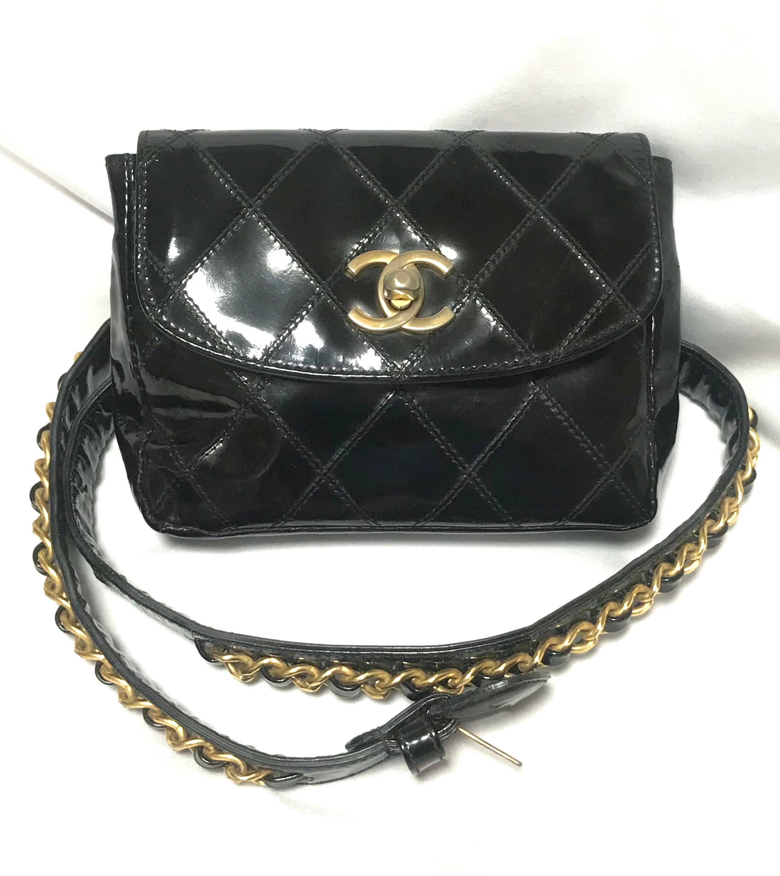 Vintage CHANEL Black Patent Enamel Leather Belt Bag Fanny -  Norway