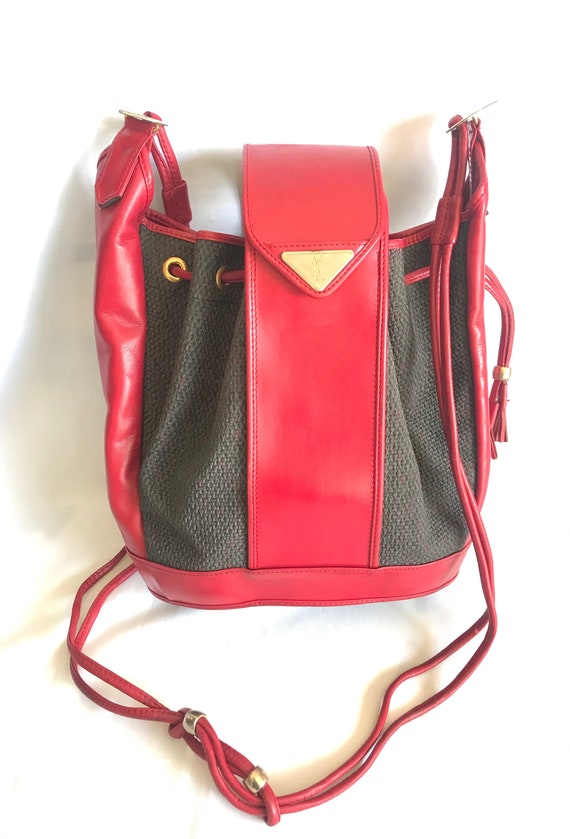 Vintage Yves Saint Laurent  red and grey hobo buc… - image 1