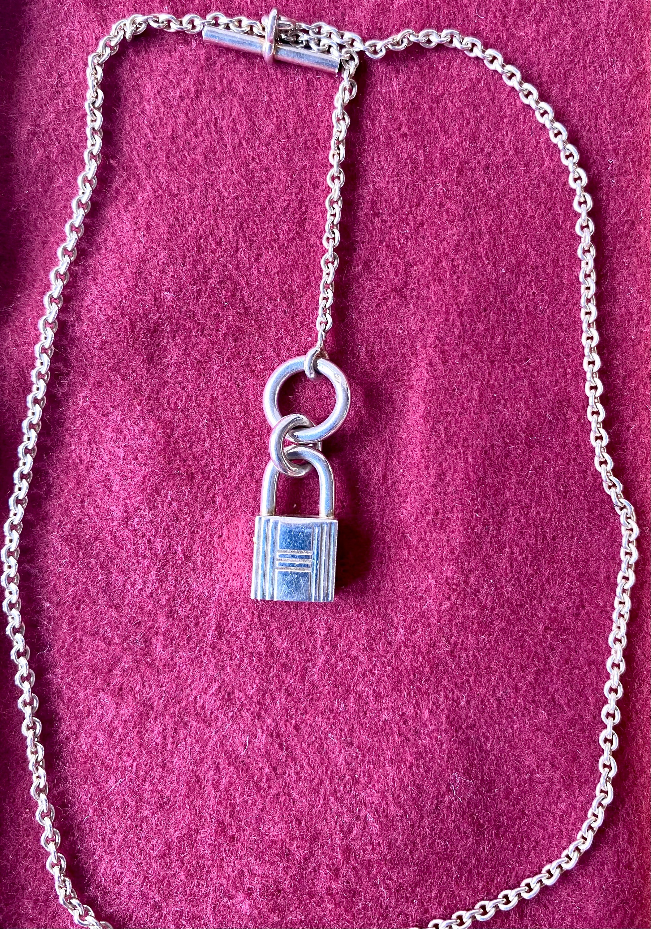 Vintage HERMES Silver Chain Necklace With Padlock Key Charm Vintage HERMES Silver Chain Necklace With Padlock Key Charm