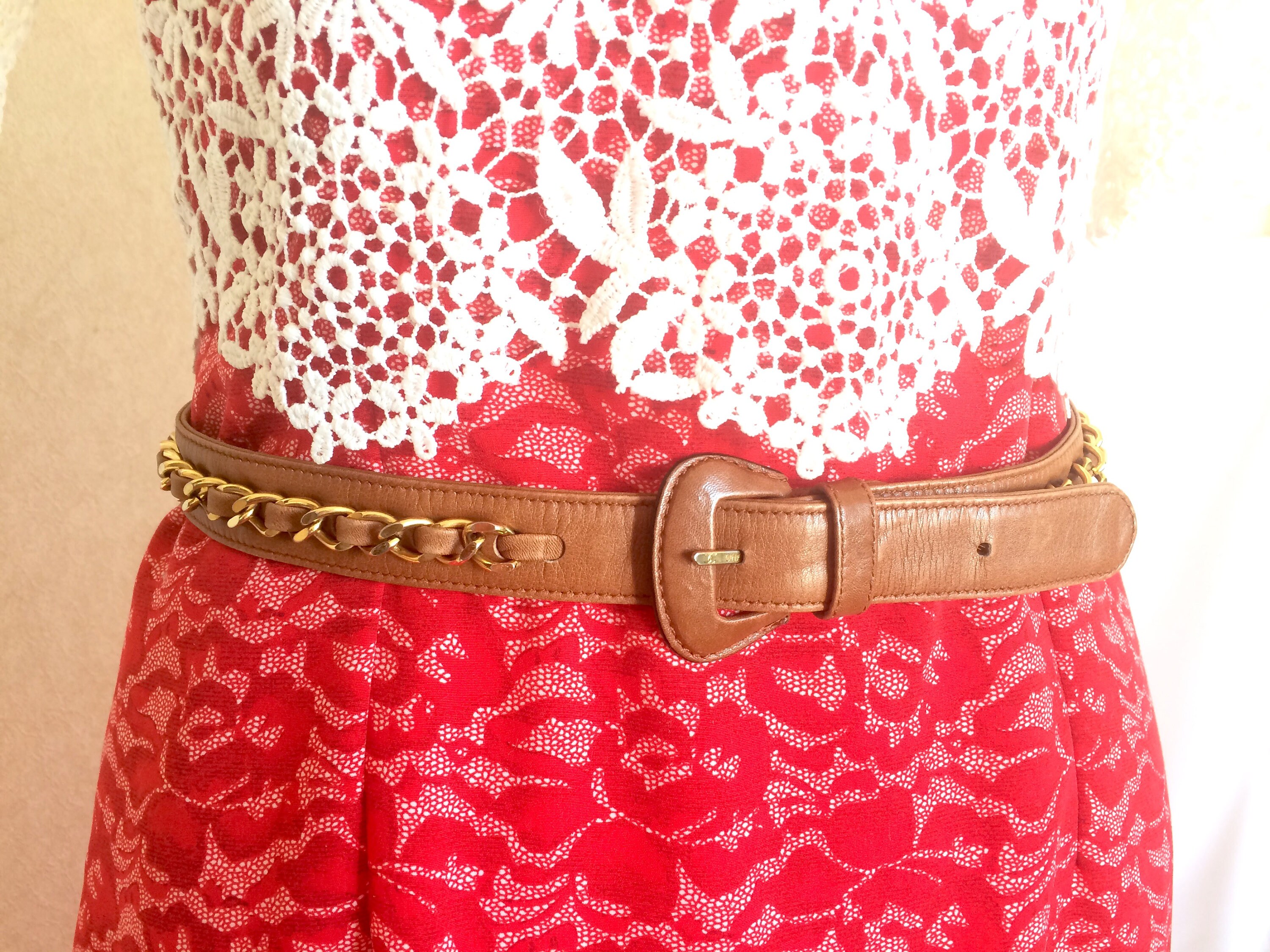 1980s Vintage CHANEL Brown Leather Belt With Gold Tone 