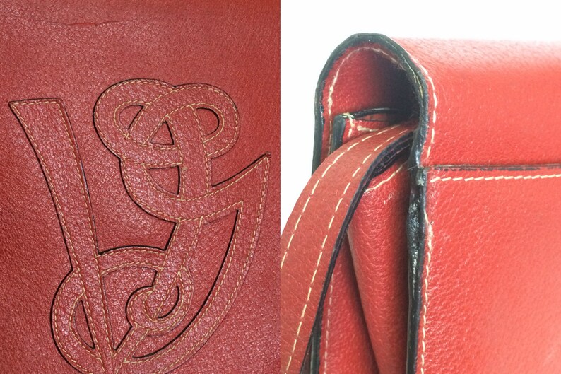 Vintage Valentino Garavani red pigskin shoulder clutch bag with unique logo stitch mark. image 3