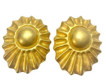 Vintage HERMÈS Soleil Sunburst Gold Plated Clip-On Earrings. Bijouterie Fantaisie Collection. Rare Statement Jewelry. 080609ac1