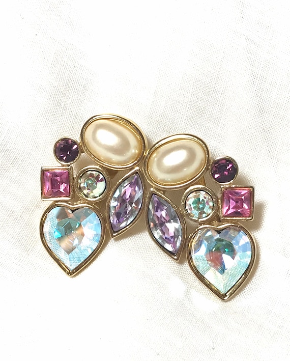 Vintage Yves Saint Laurent crystal and pearl earr… - image 3