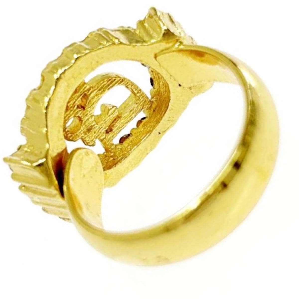 Vintage Christian Dior Gold Tone Ring With Logo and Rhinestone
