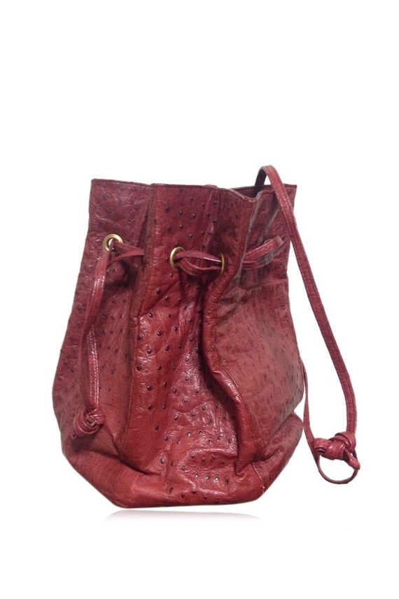 Mini Ostrich Leather Morgan Bag, Red, Top Handle Bag