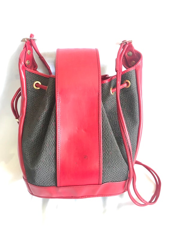 Vintage Yves Saint Laurent Red and Grey Hobo Bucket Shoulder 