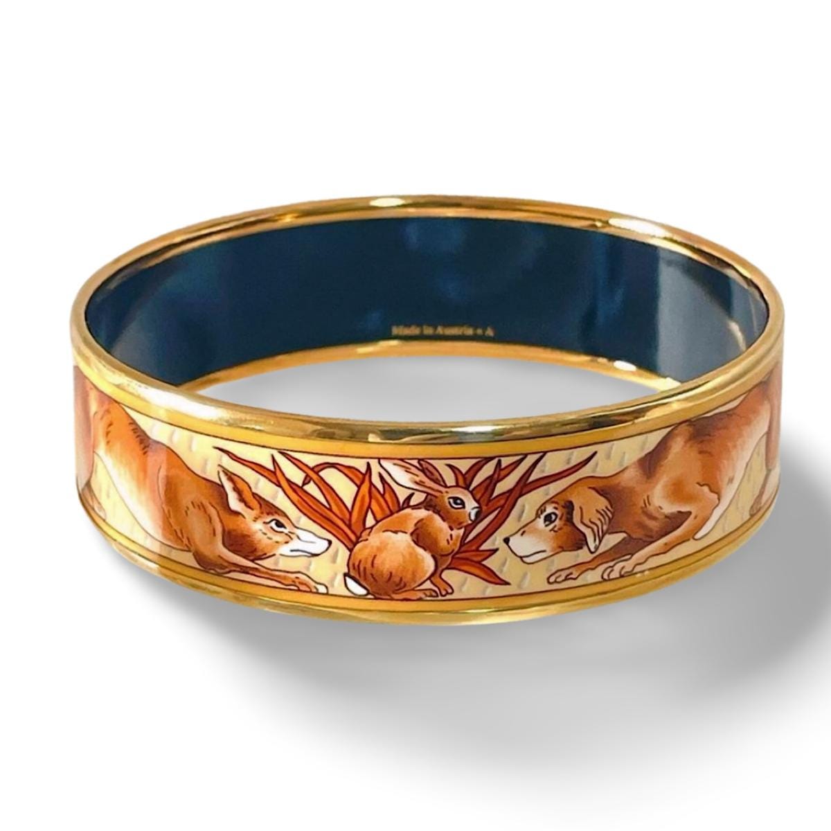 Vintage HERMES Cloisonné Enamel Bangle | Gold & Brown | Rabbit Vintage HERMES Cloisonné Enamel Bangle | Gold & Brown | Rabbit