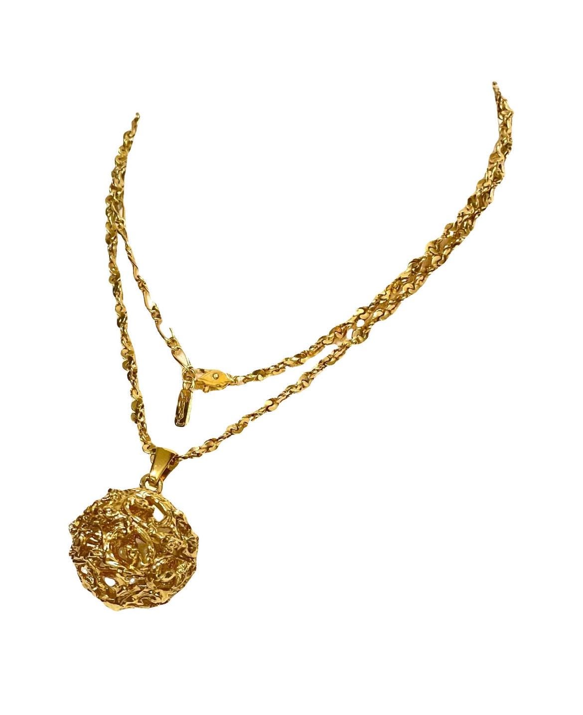 1990s Vintage Yves Saint Laurent Arabesque Ball Pendant Necklace