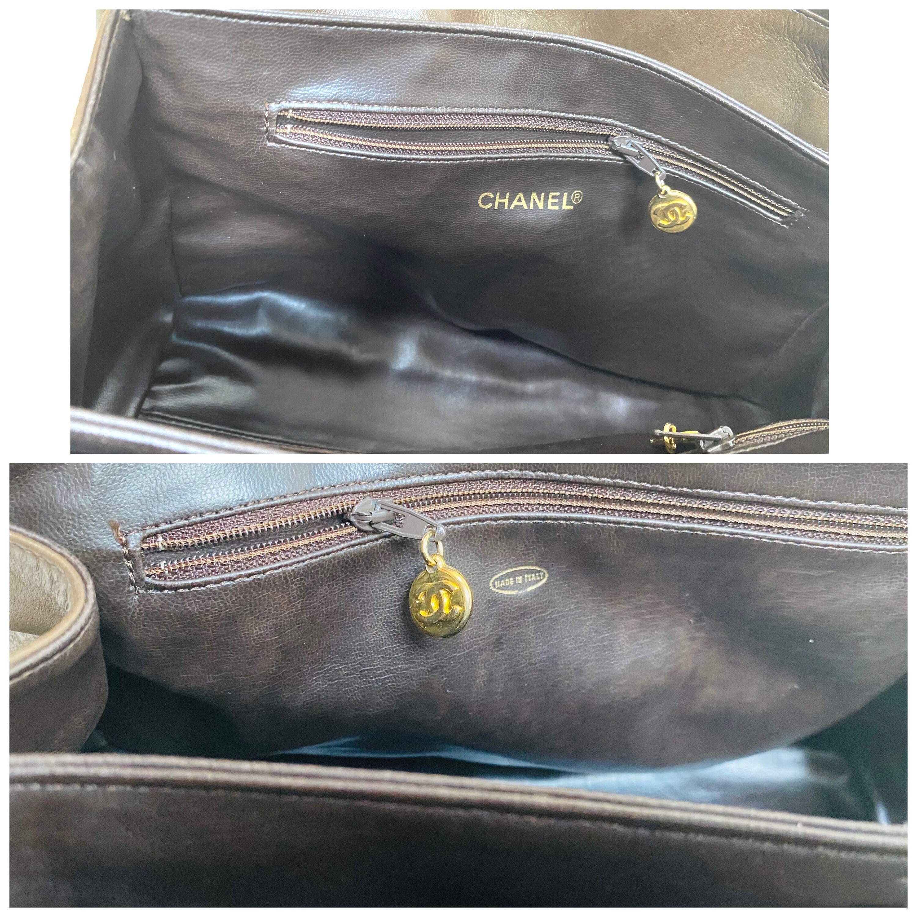 1980s Vintage CHANEL Brown Lambskin Matelassé Tote Bag | Large