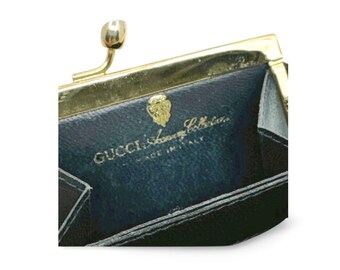 Vintage 1980s–1990s Gucci GG Monogram Navy Coin Purse With Kiss