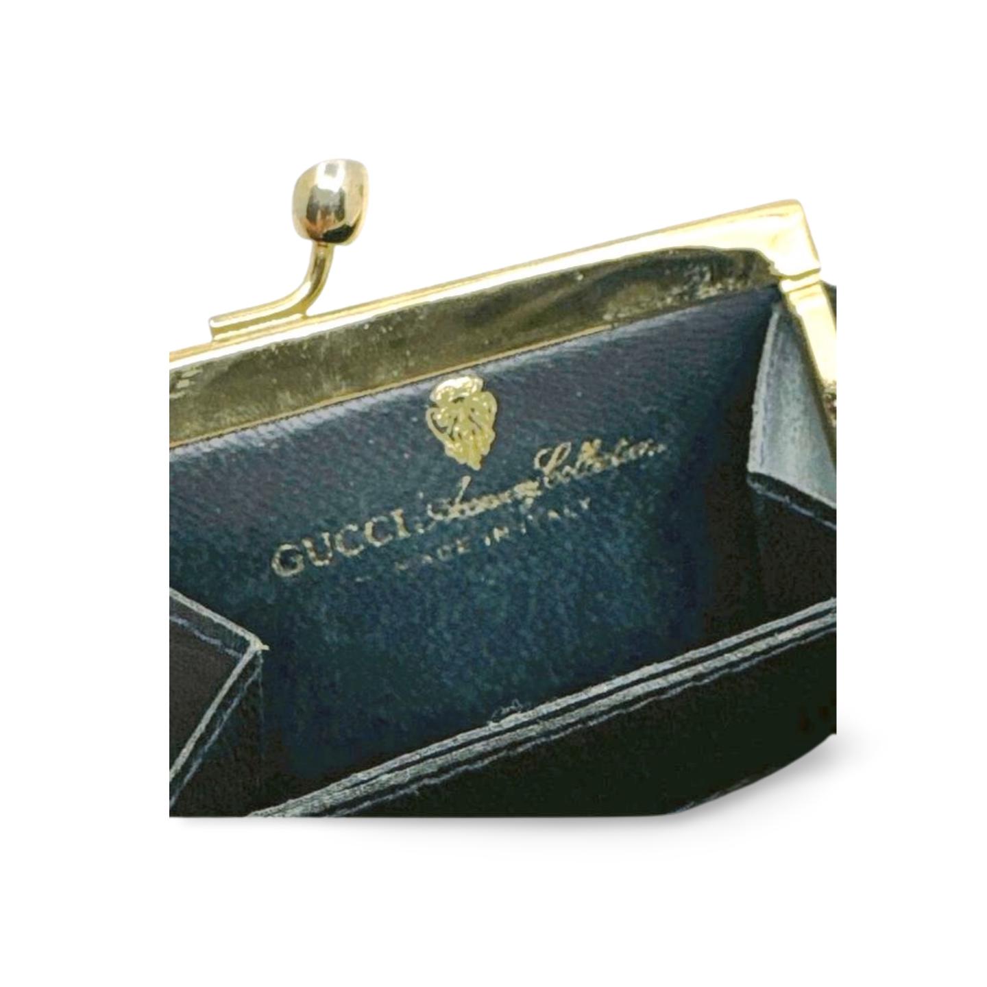 Vintage 1980s–1990s Gucci GG Monogram Navy Coin Purse With Kiss