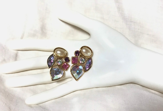Vintage Yves Saint Laurent crystal and pearl earr… - image 6