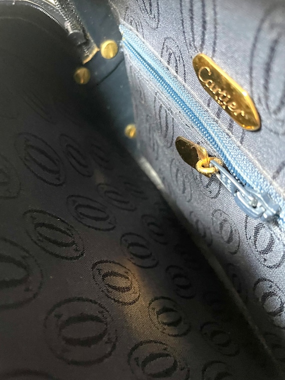 Vintage Cartier Navy Oval Shape Shoulder Bag With Blue Stone