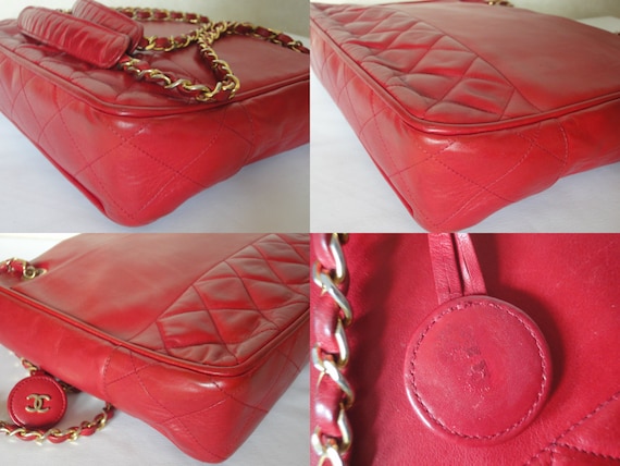 Vintage CHANEL Red Calfskin Classic Shoulder Tote Bag With 