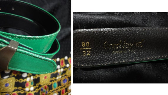 Vintage Gianni Versace green leather rock star be… - image 3