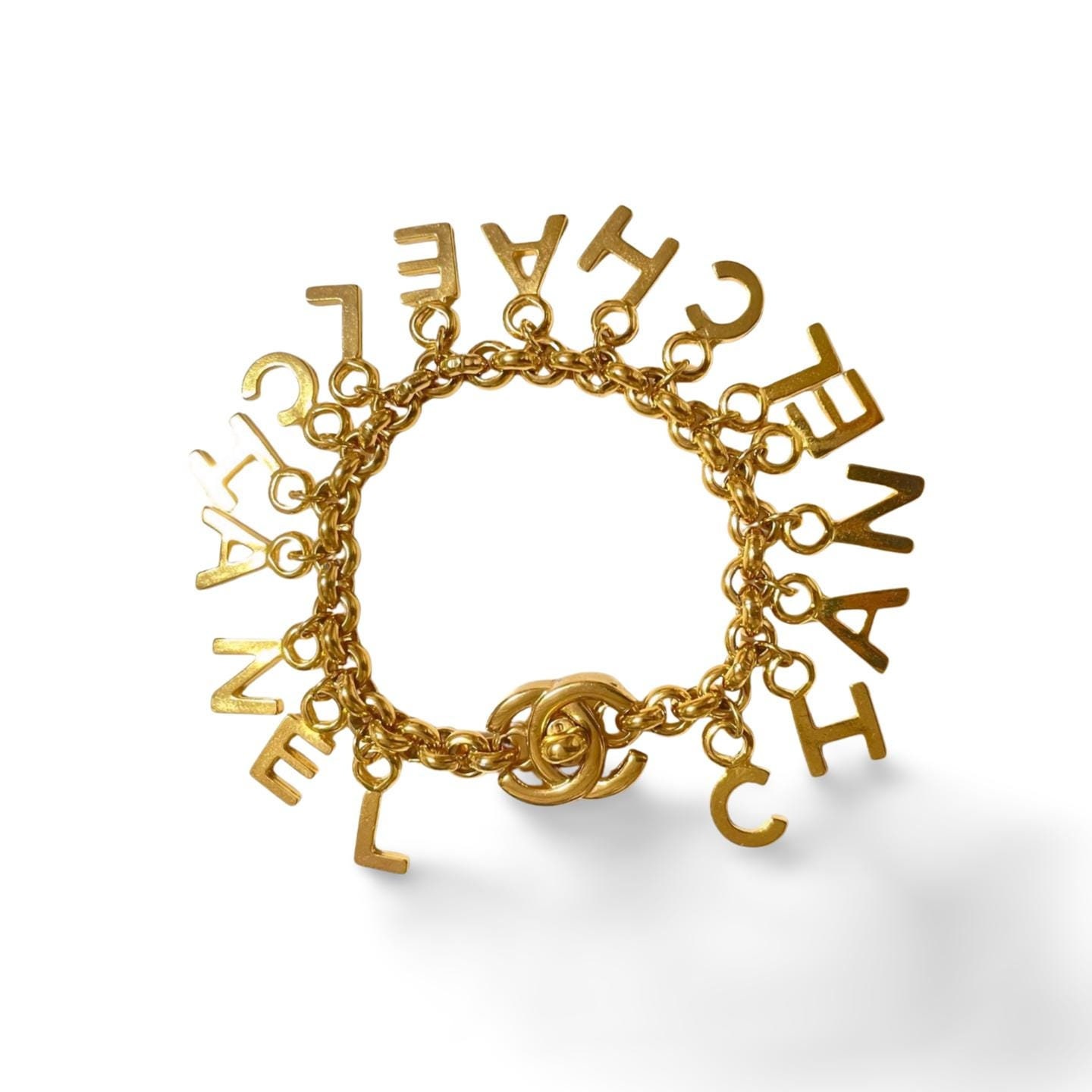Vintage Chane CHANEL Letter Dangle Bracelet With Turn Lock CC