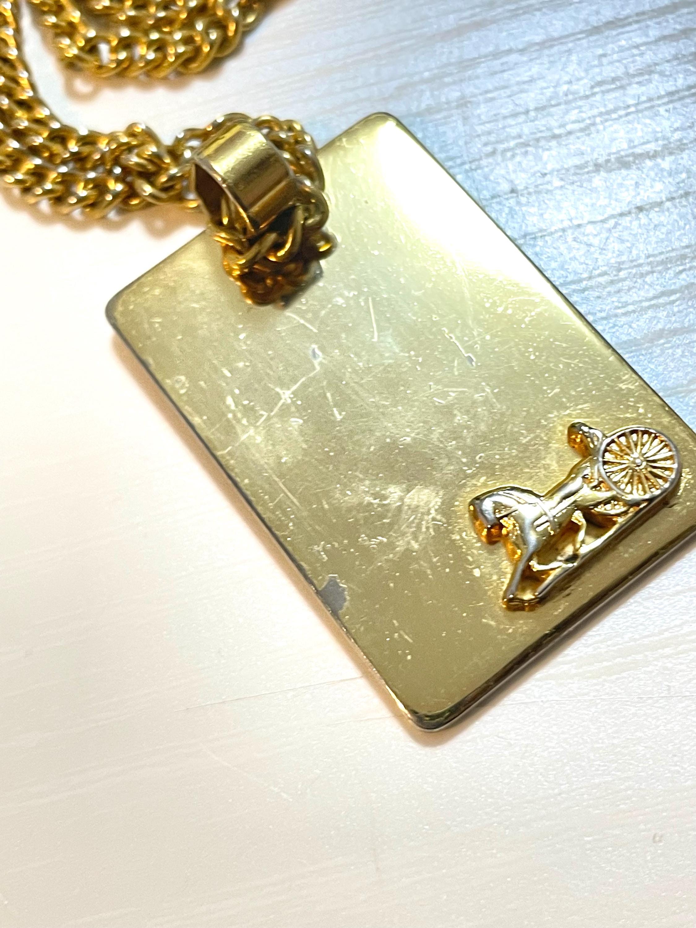 1990s Vintage CELINE Logo Plate Chain Necklace | Square Embossed