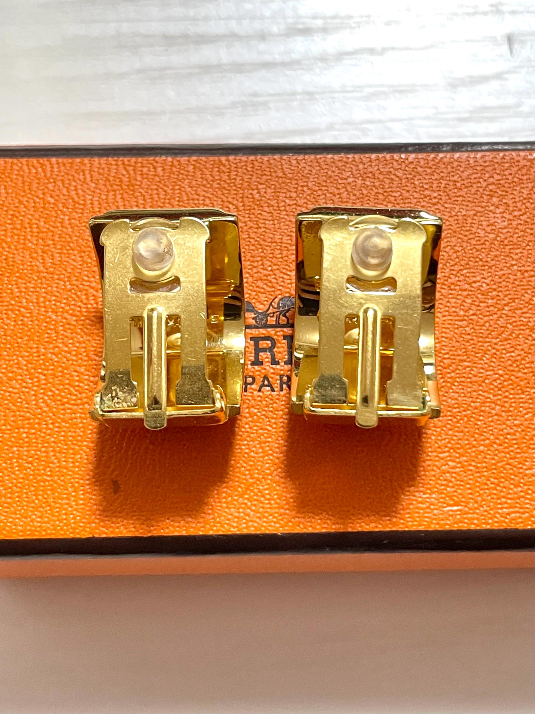 Vintage Hermes Cloisonne Enamel Golden Earrings With Blue Fox