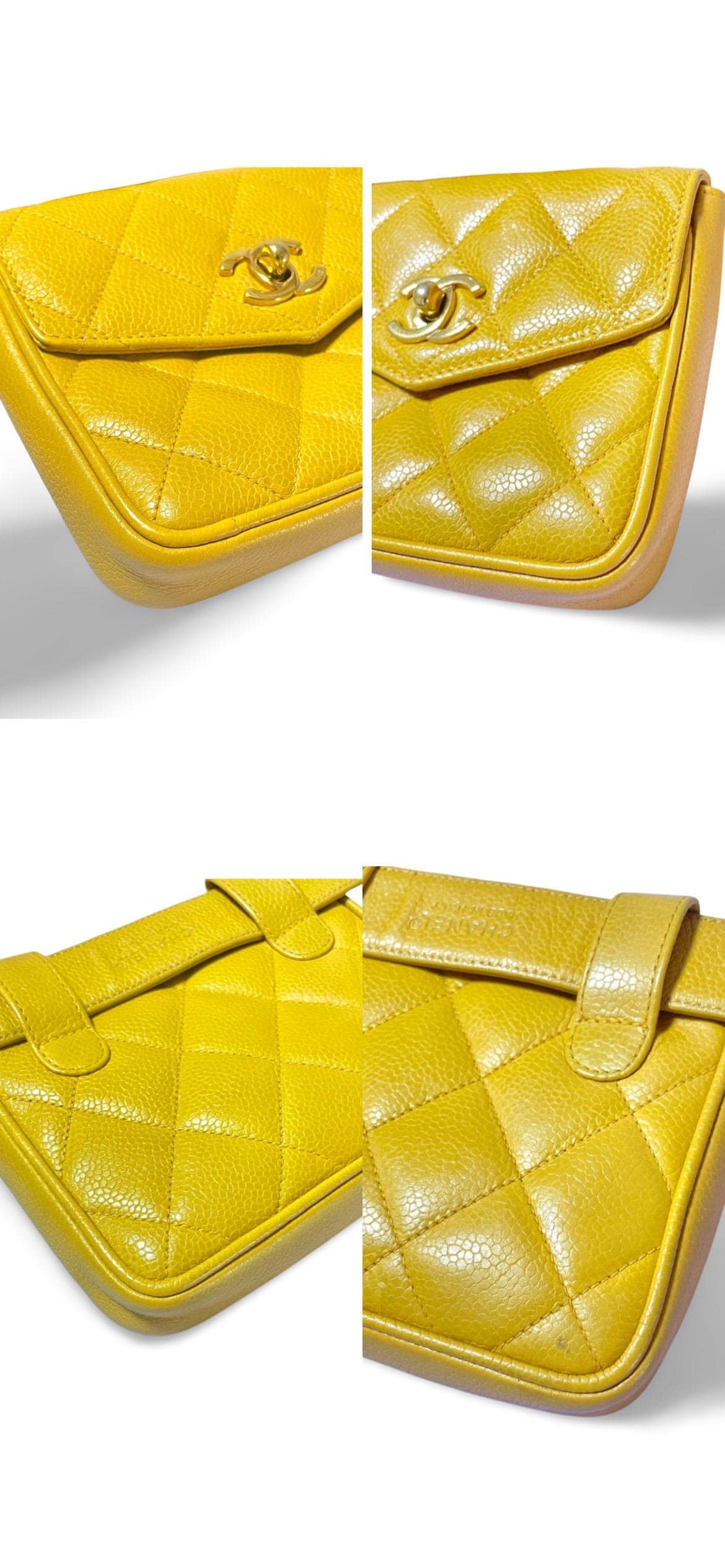 Vintage CHANEL 2.55 Yellow Caviar Fanny Pack, Waist Bag, Belt Bag