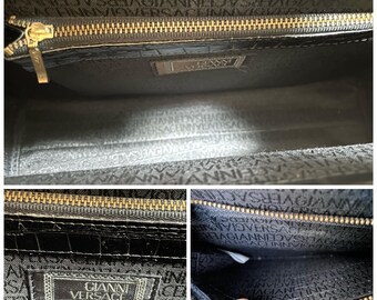 Vintage Gianni Versace Black Croc Embossed Leather Handbag With