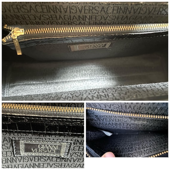 Vintage Gianni Versace Black Croc Embossed Leather Handbag With