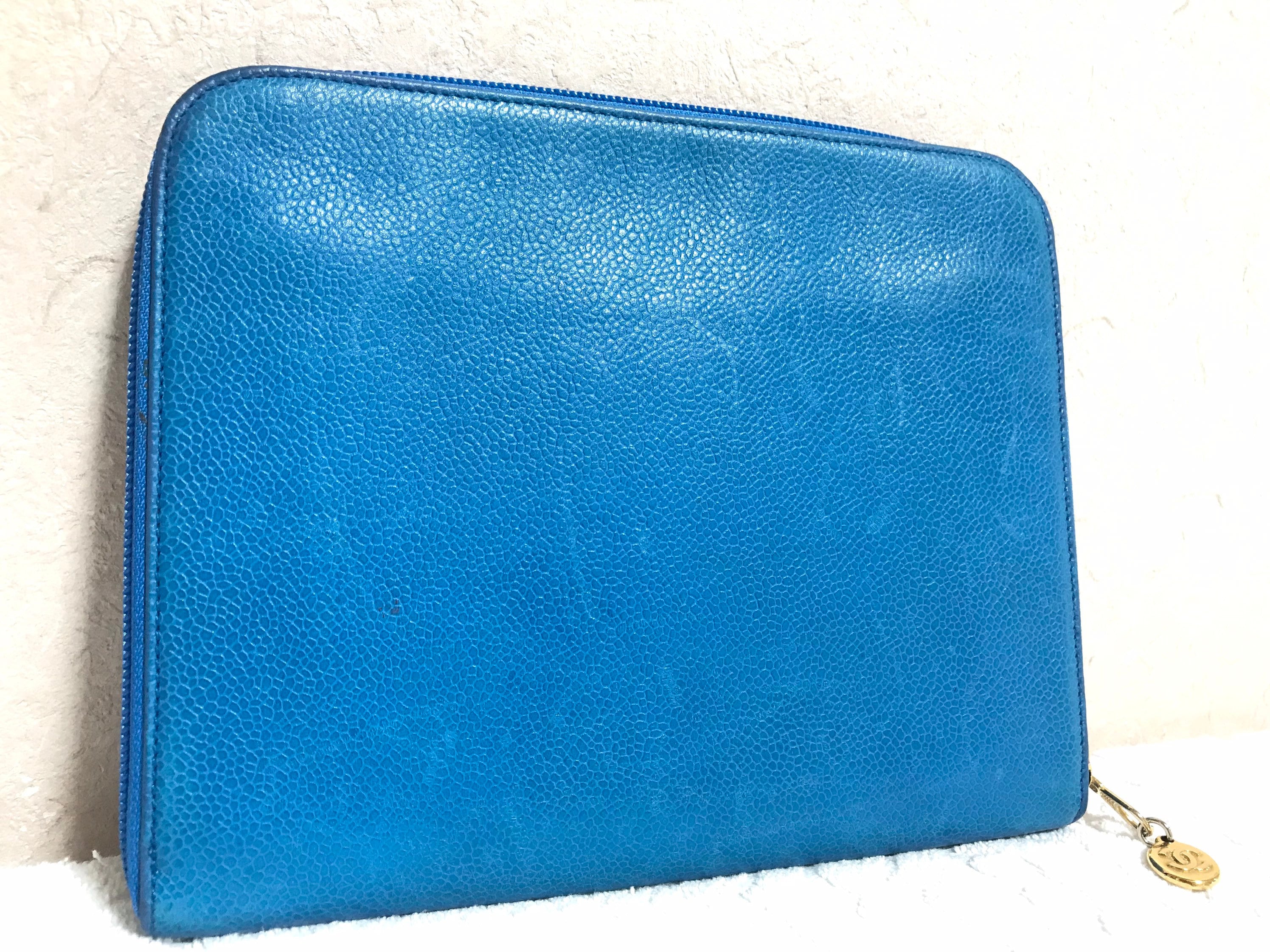 Vintage CHANEL Blue Caviar Clutch Bag, iPhone Case, Large Wallet