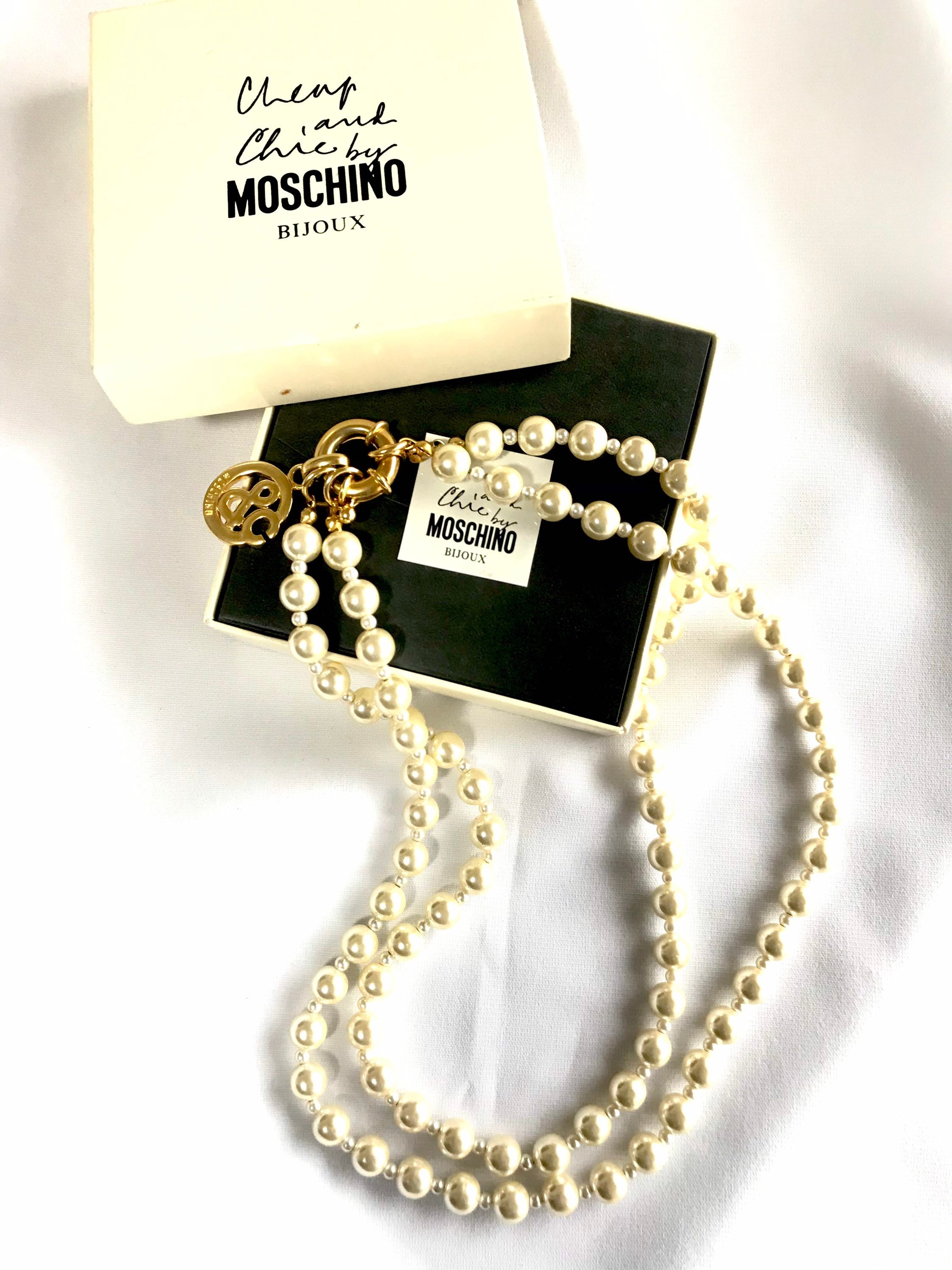 VINTAGE MOSCHINO 大ぶり パール装飾 ゴールド ロングネックレス 