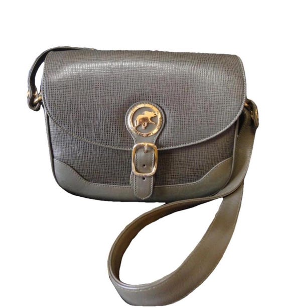 Vintage Hunting World Khaki Genuine Leather Shoulder Purse With 