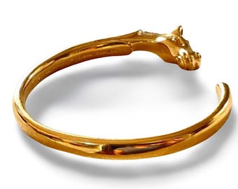 Vintage Hermes Golden Horse Head Design Bangle, Bracelet. Classic