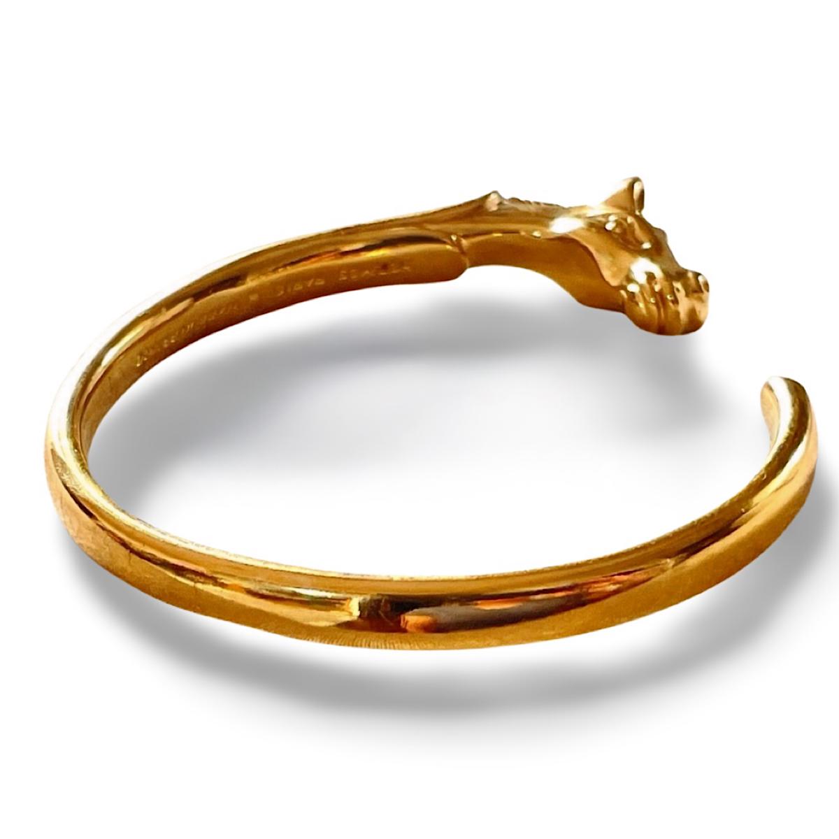 Vintage Hermes Golden Horse Head Design Bangle, Bracelet. Classic