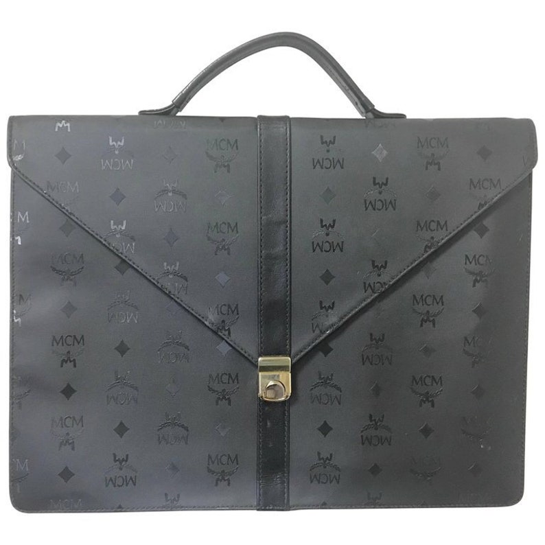Vintage MCM Black Monogram Briefcase Business Bag Document Etsy