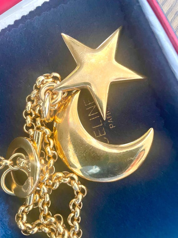 Vintage CELINE Golden Moon & Star Charm Necklace – 1990s