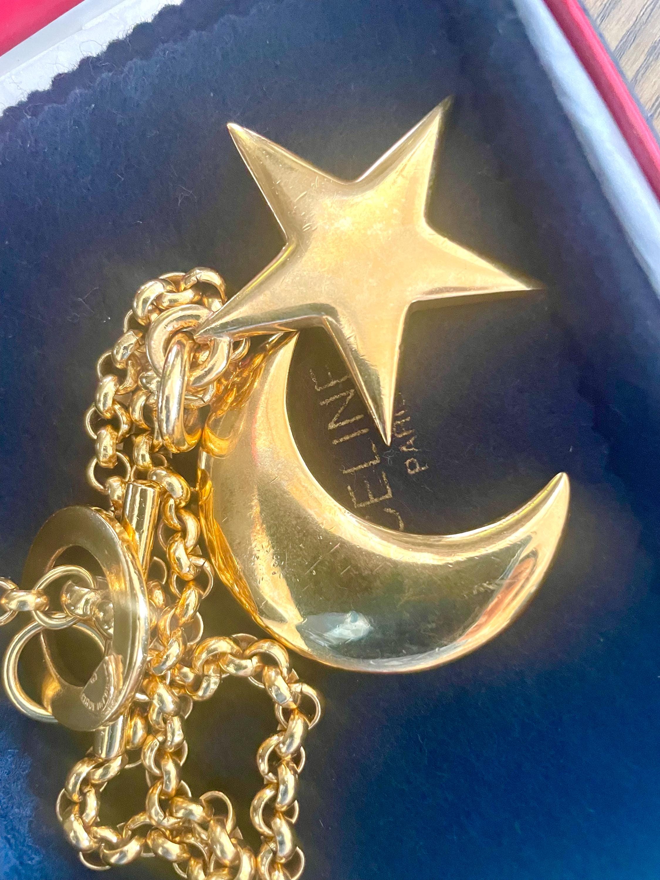 Vintage CELINE Golden Moon & Star Charm Necklace – 1990s