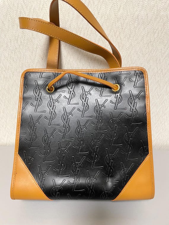 1990s Vintage Yves Saint Laurent Black Leather Handbag With YSL