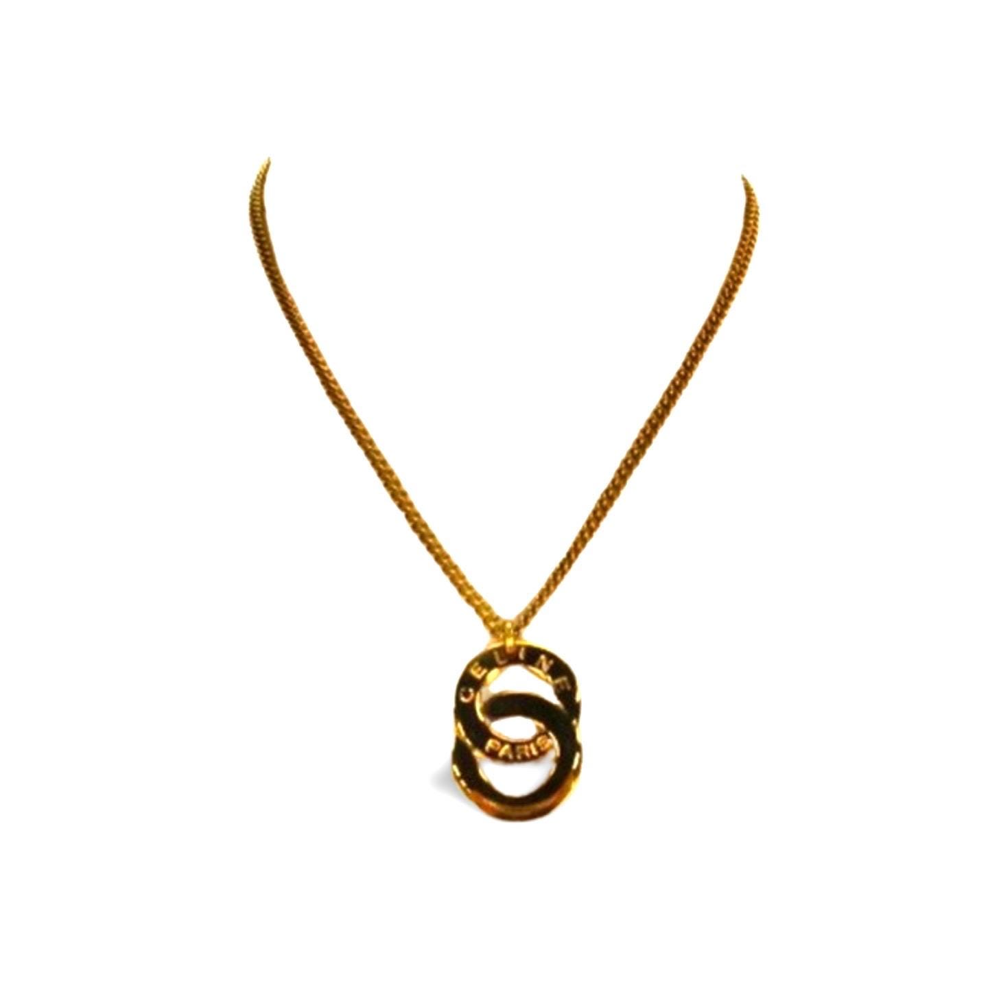 ✨良品✨CELINE ♡ Vintage ♡ necklace 1990s. Vintage CELINE Gold Chain Necklace With Embossed Logo