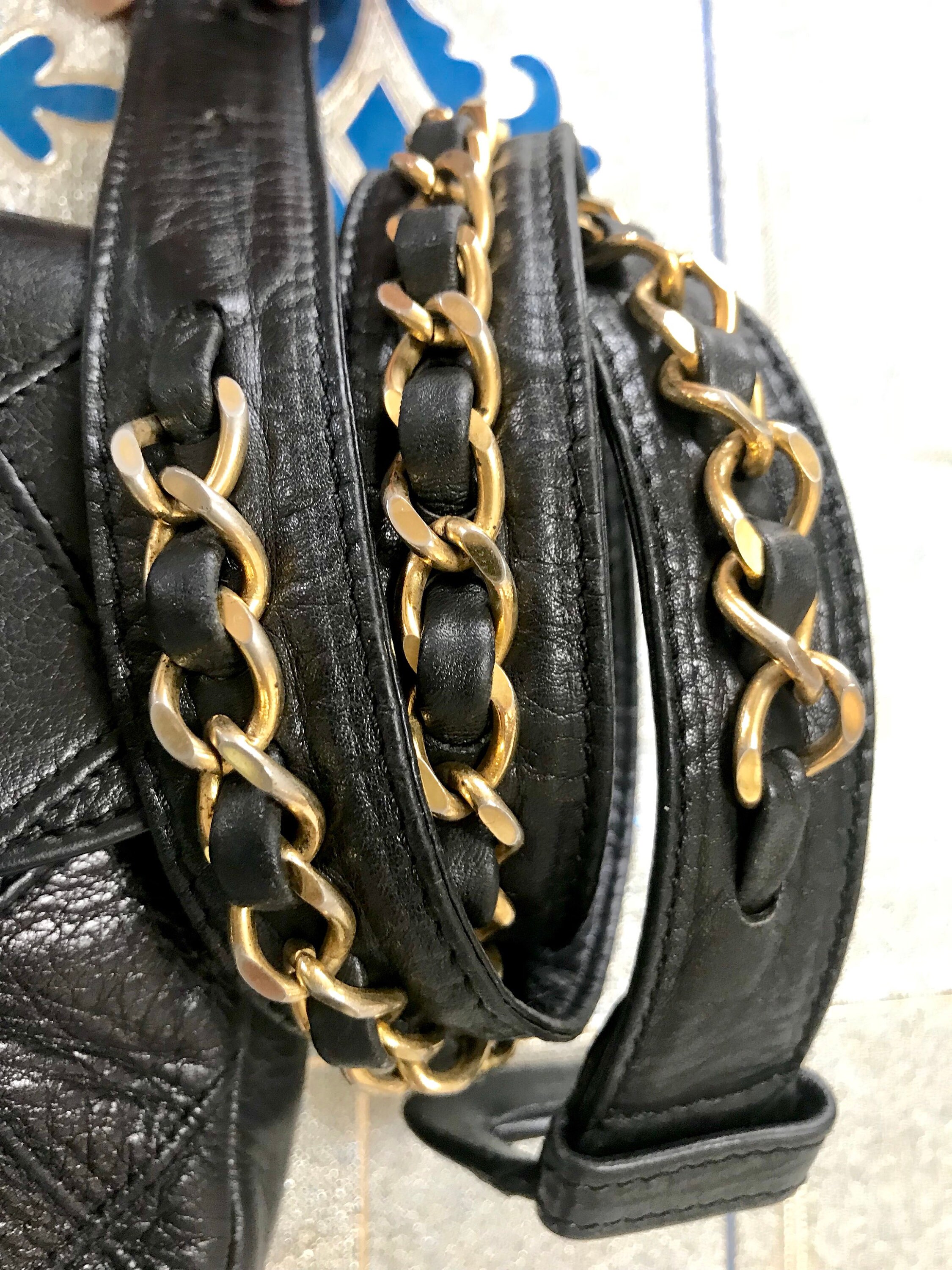 Vintage CHANEL Black Leather Waist Purse Fanny Pack With 
