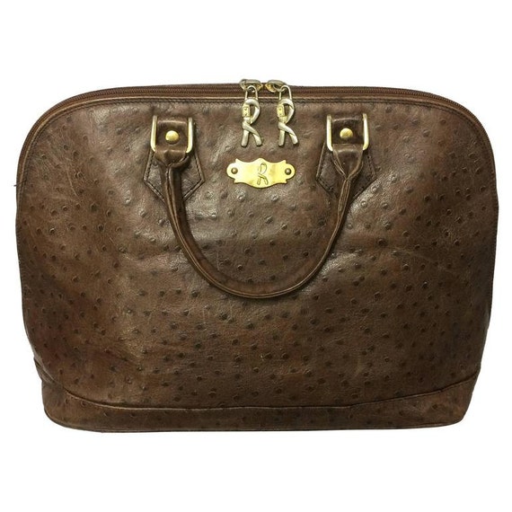 バッグ 80s Roberta di Camerino Bag ITALY made 80's Vintage Roberta Di Camerino Ostrich Embossed Brown
