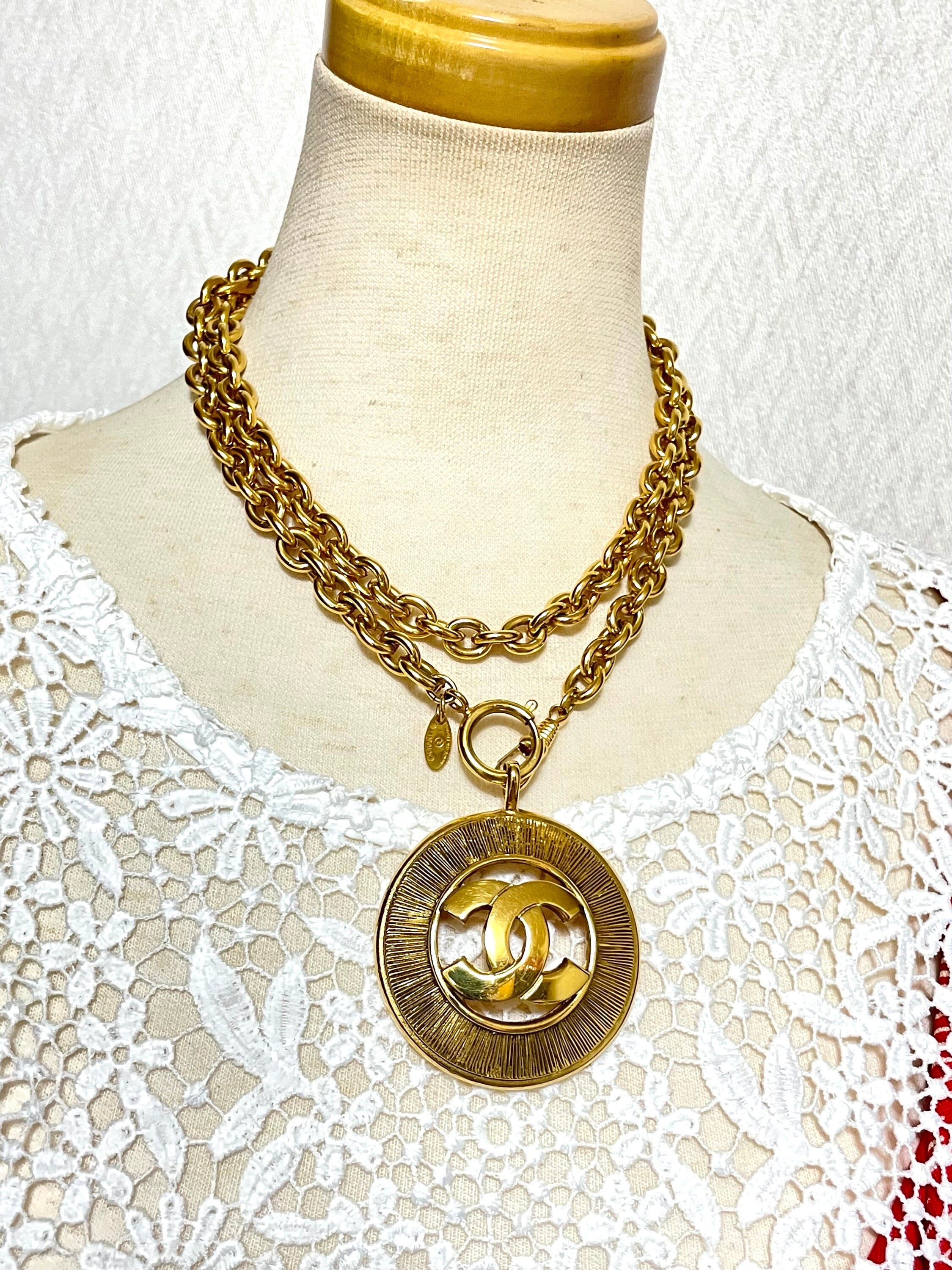 CHANEL Chanel Necklace Loupe Coco Mark Long Double Chain Gold Authentic