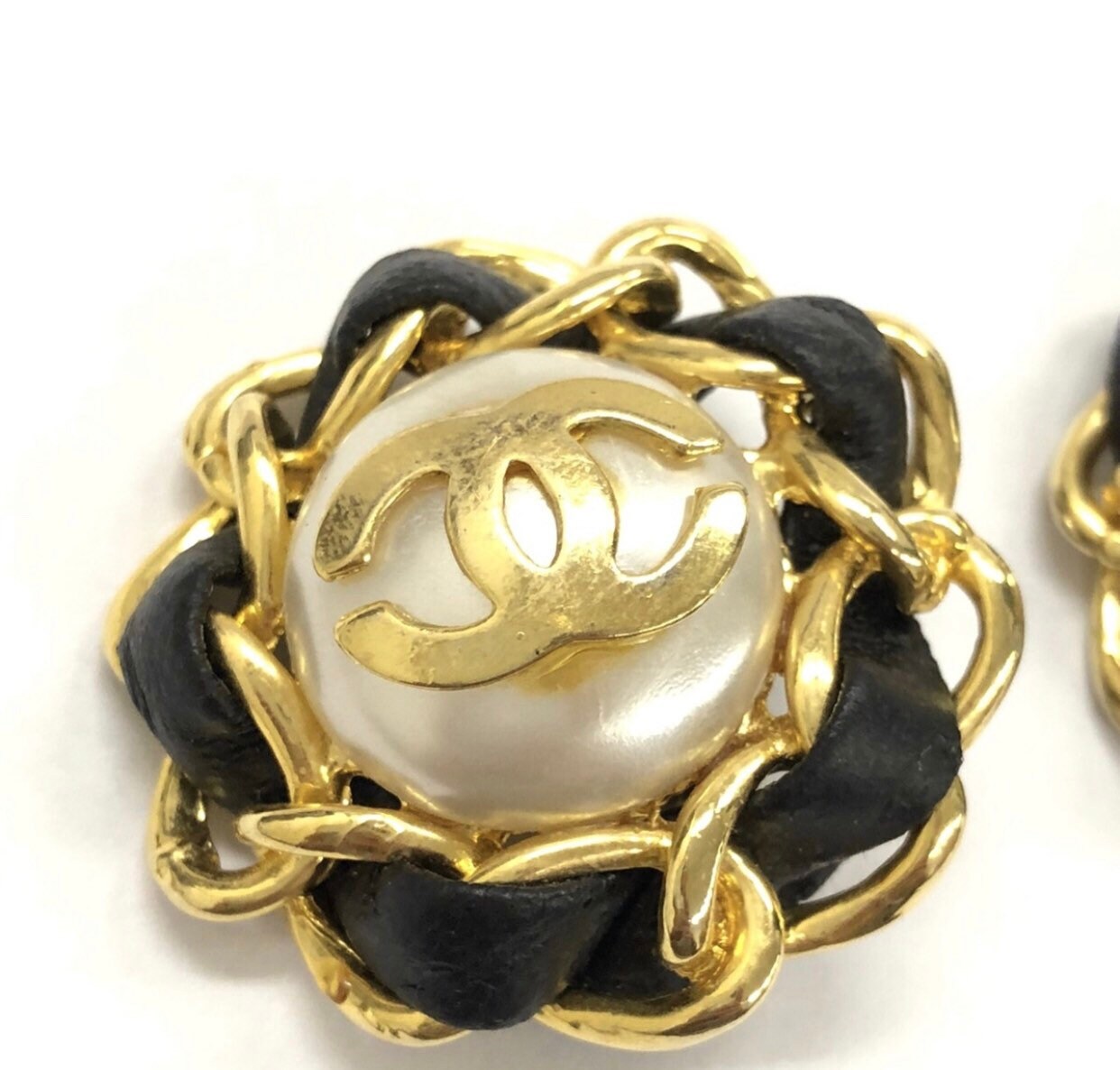 Buy Vintage CHANEL Earrings With Golden CC Faux Pearl Black Online in India  