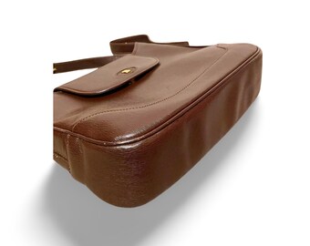 Early 1990s Vintage BALLY Brown Leather Trapezoid Shoulder Bag
