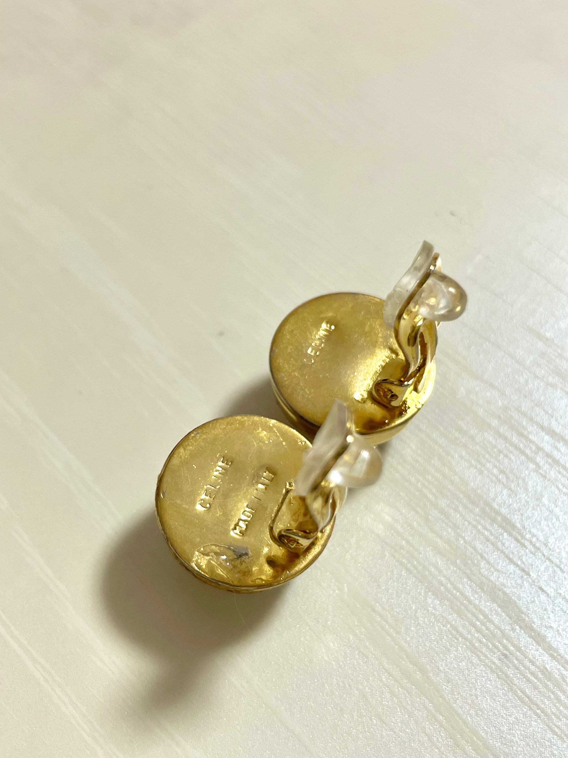 Vintage Celine Small Round Faux Pearl Earrings With Golden