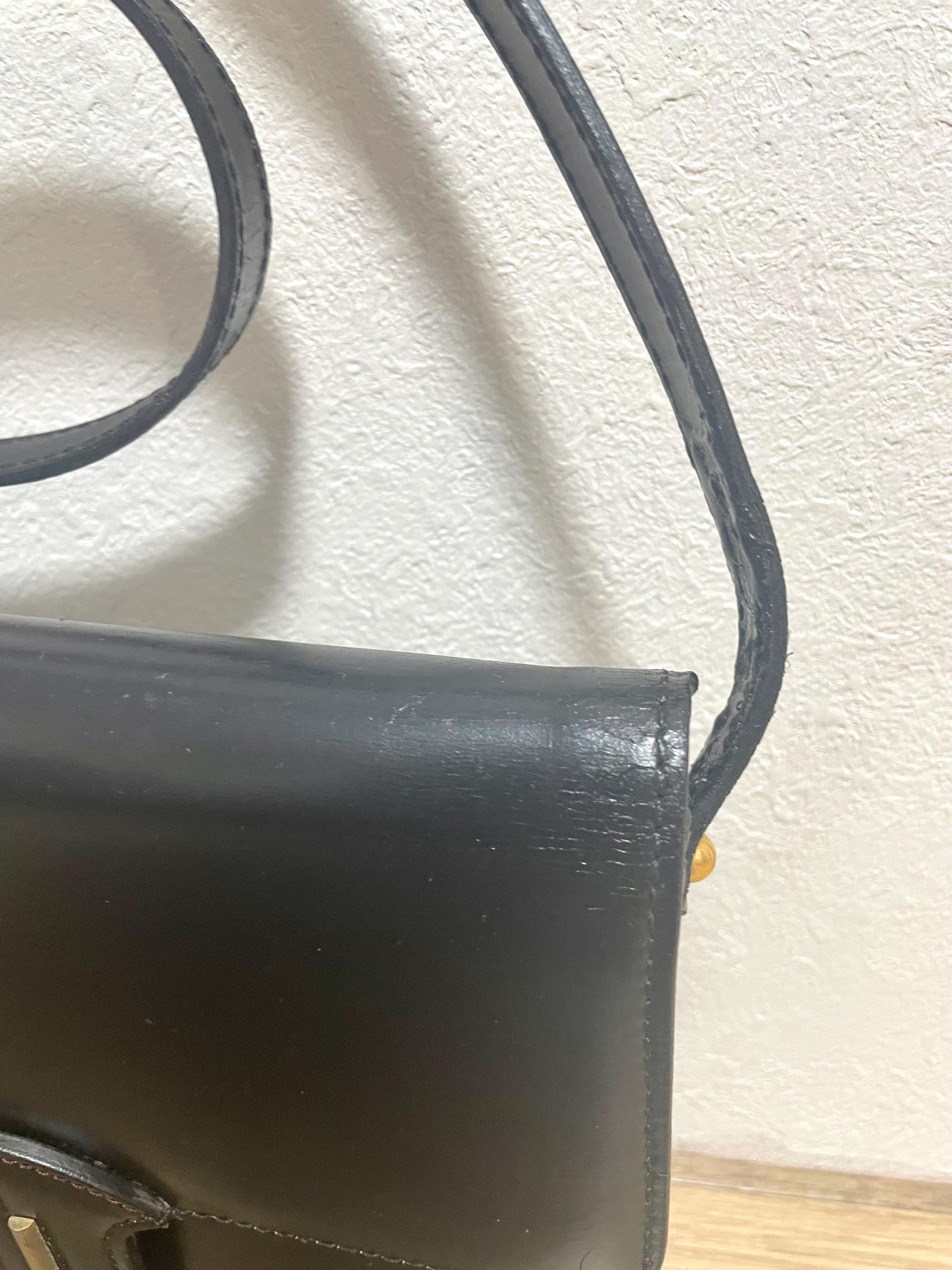 Vintage Lanvin Black Leather Shoulder Bag With Iconic Golden Logo