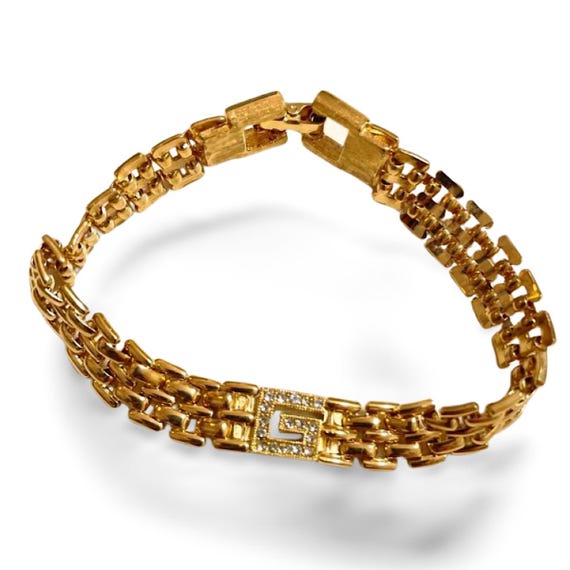 MINT Vintage Givenchy Golden Flat Chain Bracelet With Rhinestone