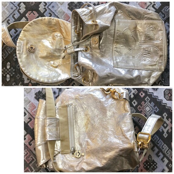 Vintage MOSCHINO champagne gold leather backpack,… - image 6