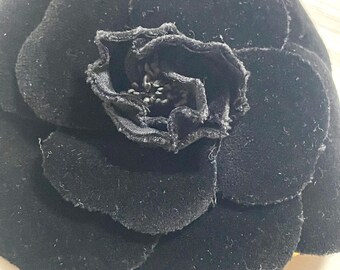Vintage CHANEL Black Velvet Camellia Brooch | Iconic Flower Pin