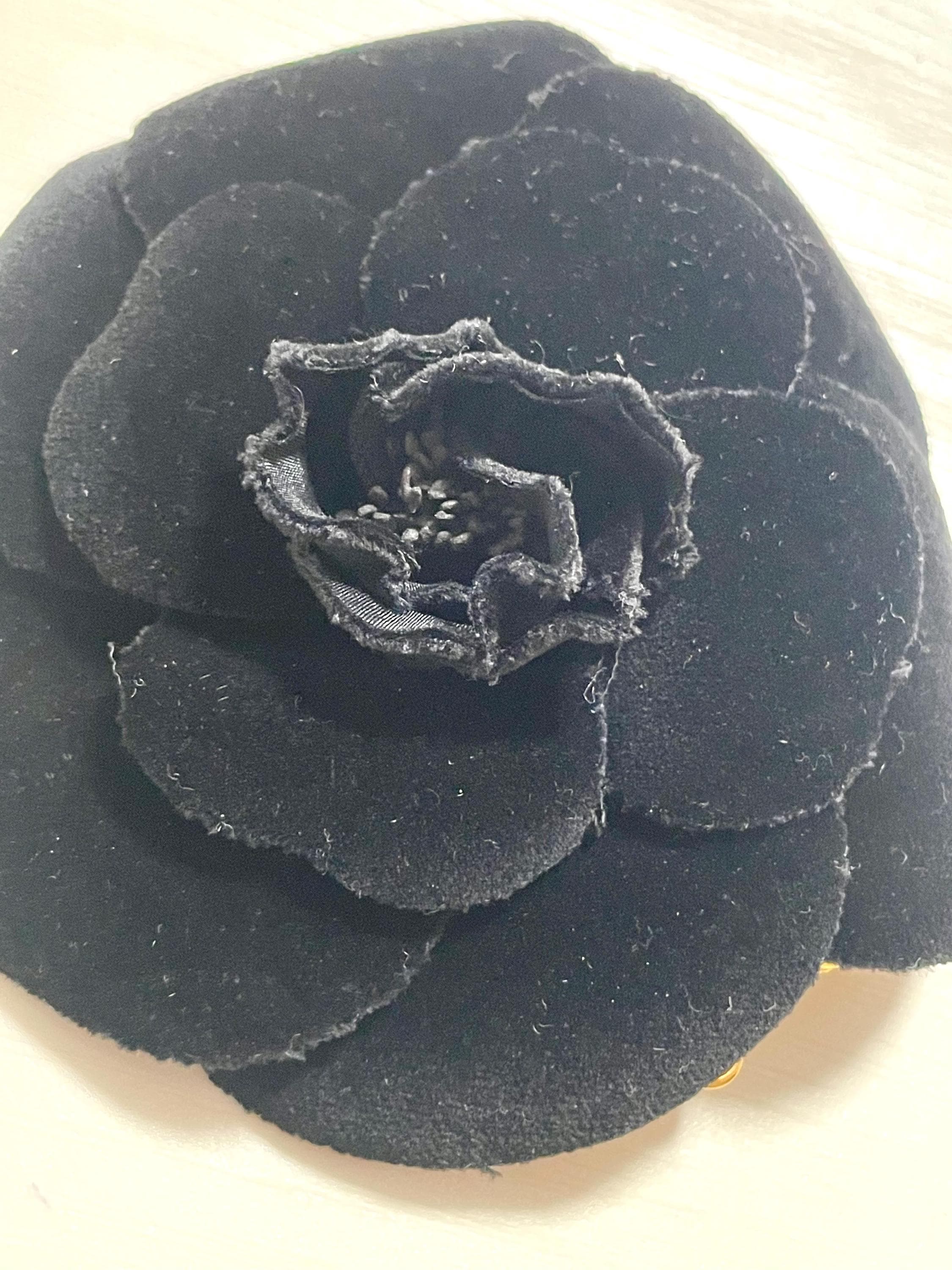 Vintage CHANEL Black Velvet Camellia Brooch | Iconic Flower Pin