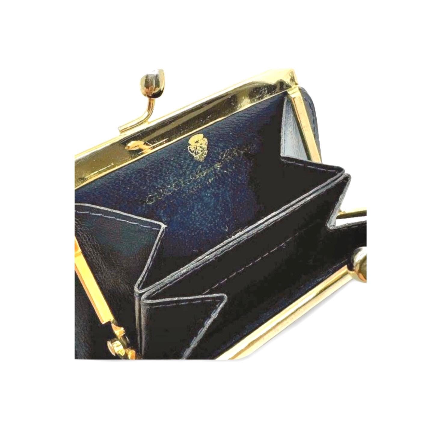 Vintage 1980s–1990s Gucci GG Monogram Navy Coin Purse With Kiss