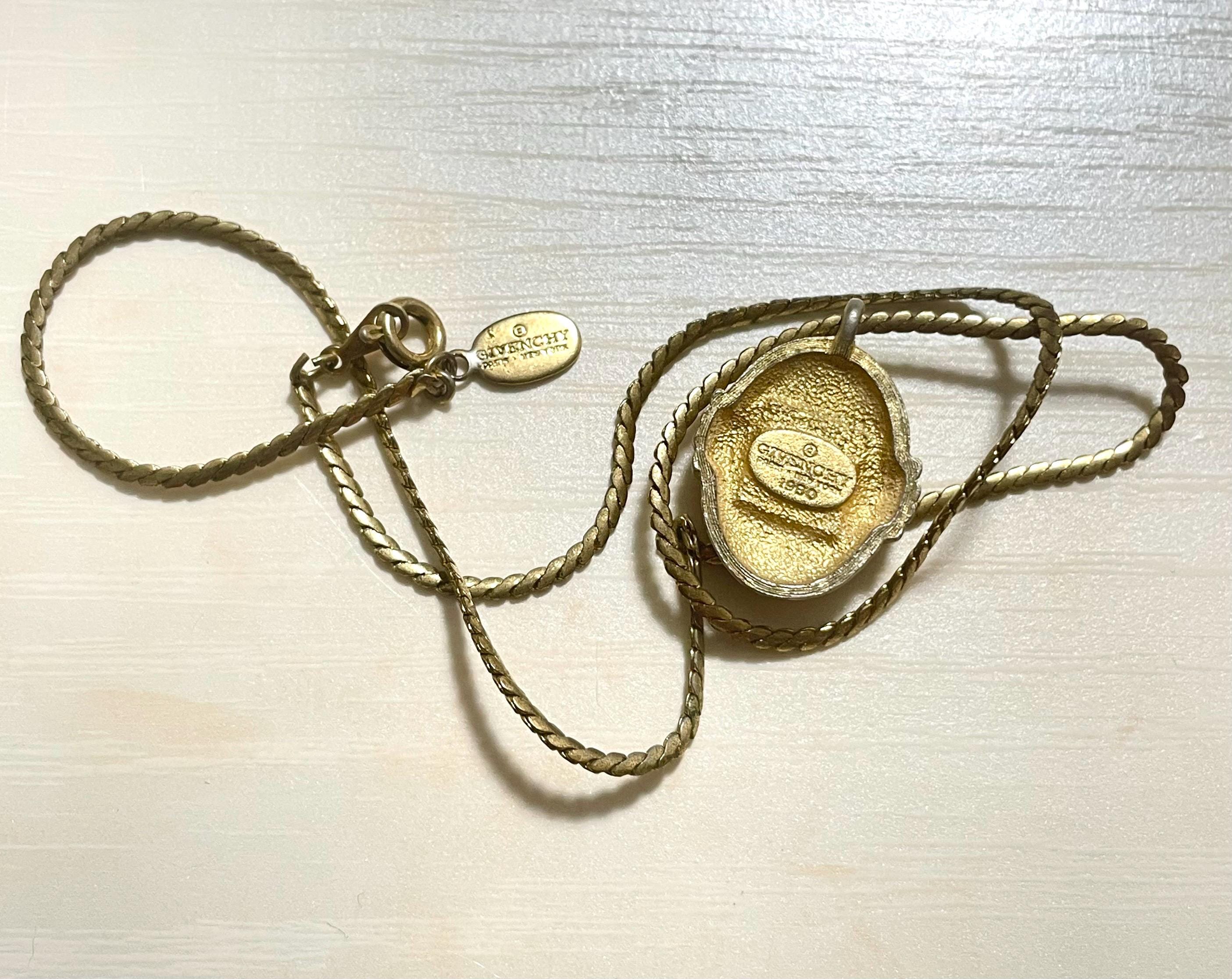 Vintage Givenchy Gold Chain Necklace With Oval Rhinestone “G” Logo