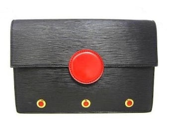 1990s Vintage Louis Vuitton Black Epi 2way Shoulder Bag & Clutch with Red Bull Eye Closure | Made in France | 07605k1ys