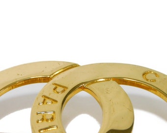 Vintage CELINE Double Circle Gold Tone Brooch With Embossed  display picture 2
